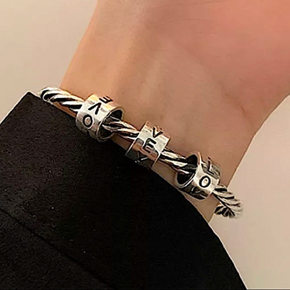 Sterling Silver Spinner I Love You Bangle Cuff Bracelet - Picture 7 of 10